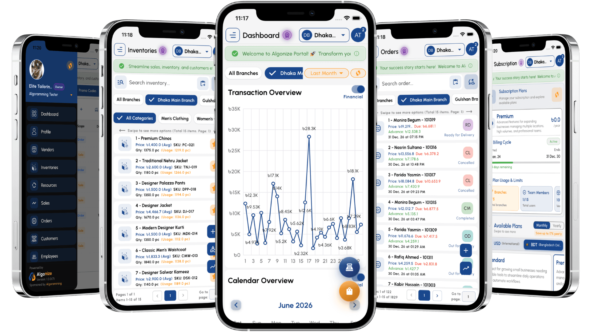 Algonize mobile ecosystem — Merchant Portal, Customer App and Rider App on Android and iOS devices